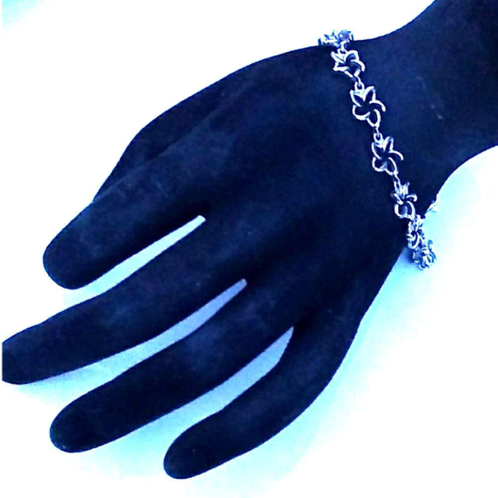 ⏳SALE VTG 925 SterlSilver Plumeria Flower Bracelet - Picture 4 of 8
